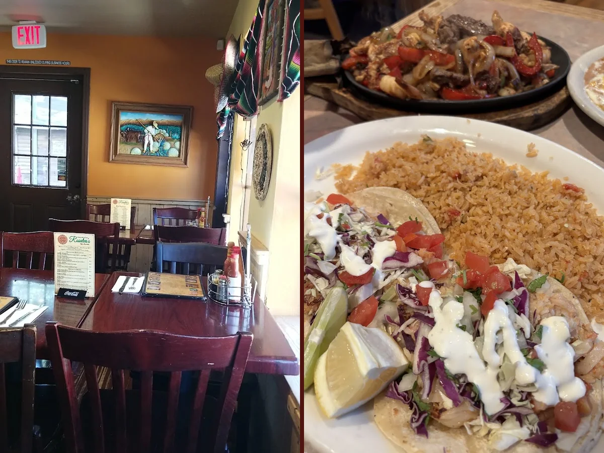 Outdoor tables at a casual Mexican restaurant.