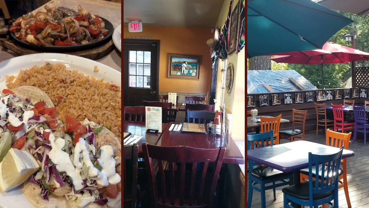 Outdoor tables at a casual Mexican restaurant.