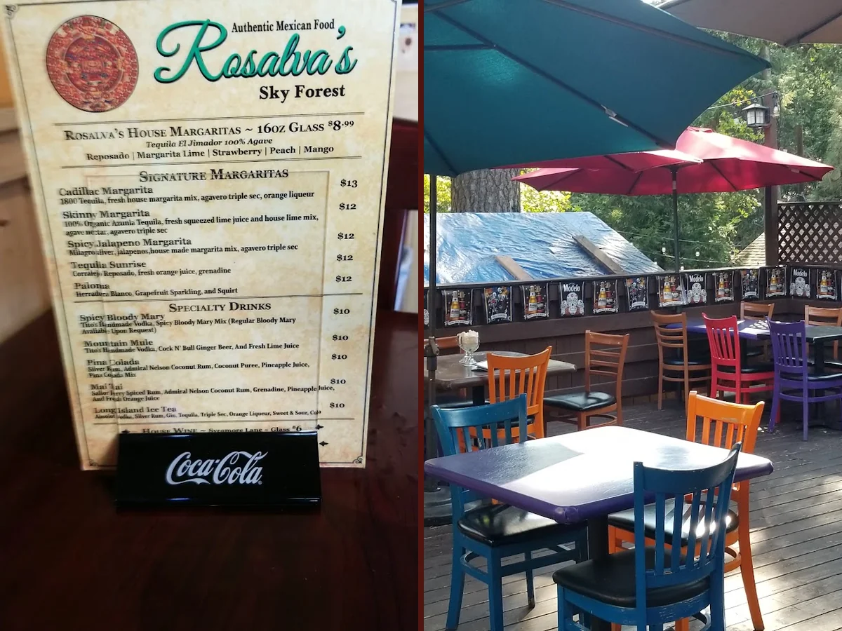 Patio seating beside a relaxed restaurant exterior.