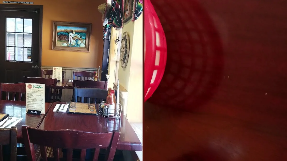 Interior tables set for lunch and dinner.