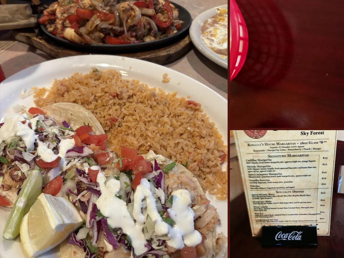Outdoor tables at a casual Mexican restaurant.